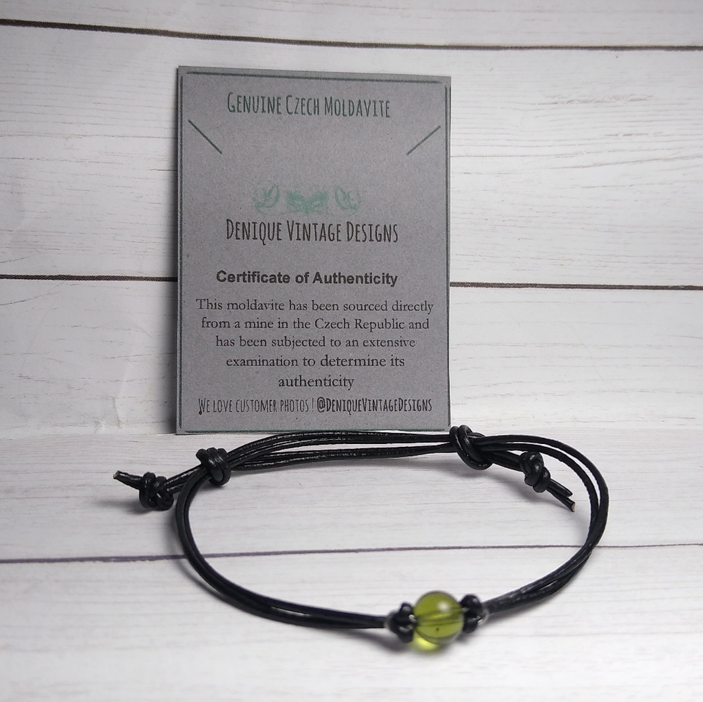 Real 6mm Moldavite bead adjustable cord bracelet